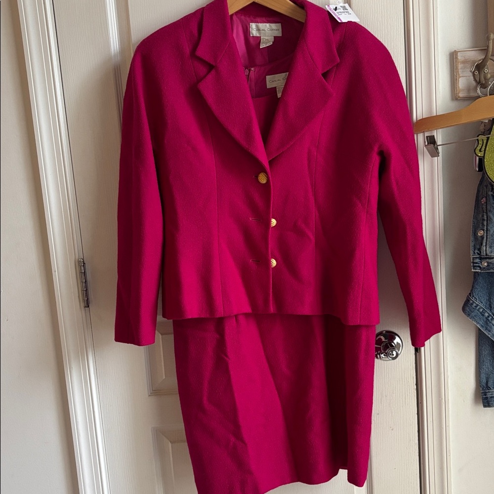 Casual Corner Fuchsia Blazer and Dress Ensemble